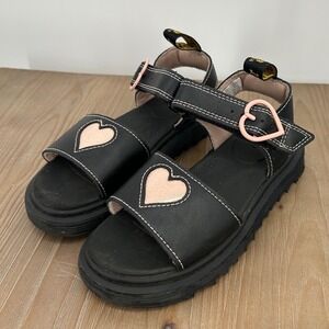Dr. Martens Marlowe Heart J Black Leather Sandals Pink Heart Buckle Kids Size 1